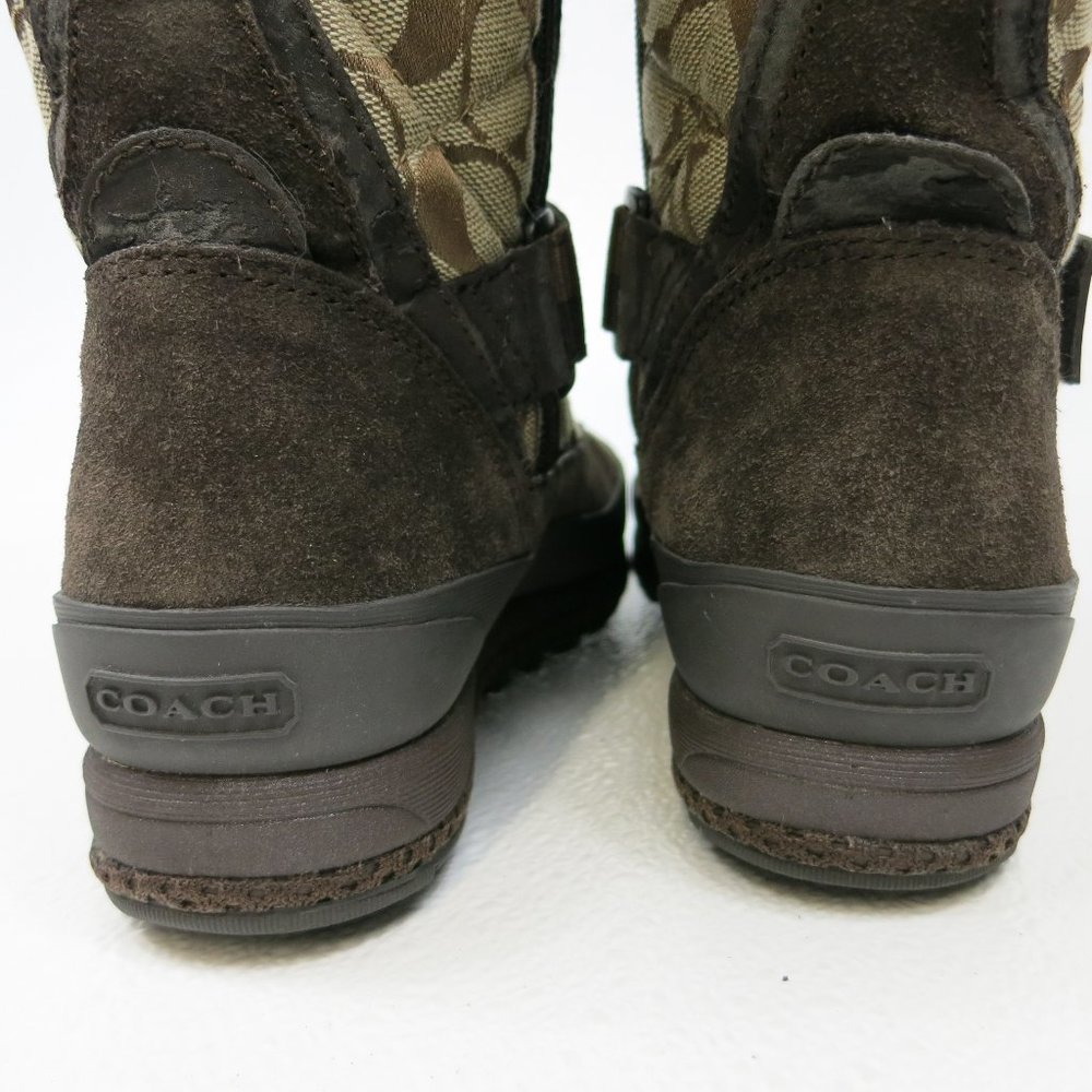 Coach Signature Mariette Fur Trim Canvas Boots Size 5.5 M - Picture 7 of 9
